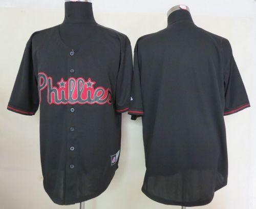 Phillies Blank Black Fashion Stitched MLB Jersey - Click Image to Close